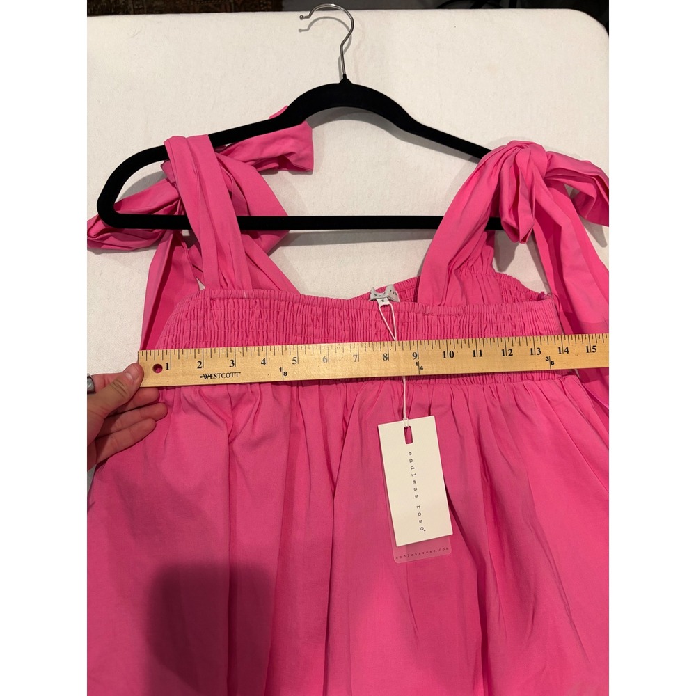 Endless Rose Bow Tie Flounce Linen Top Pink Smocked Camisole HN706T Size S NEW - Picture 7 of 7